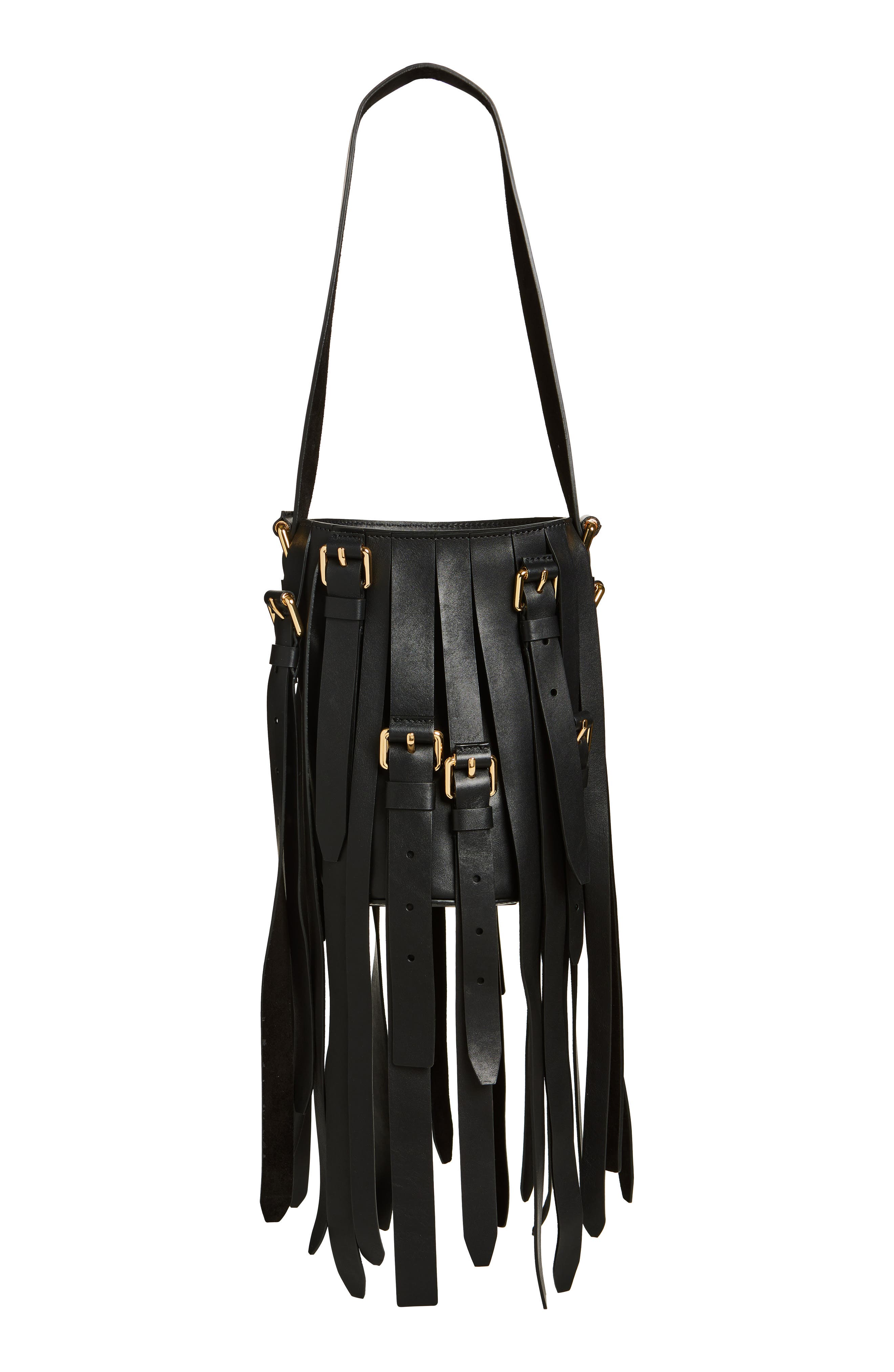 Moschino Small Multibelts Leather Bucket Bag, Main, color, 