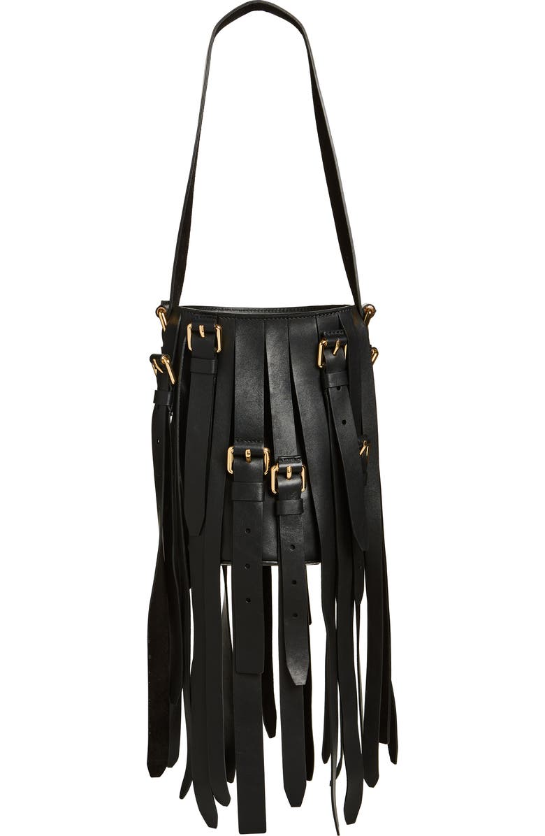 Moschino Small Multibelts Leather Bucket Bag, Main, color,