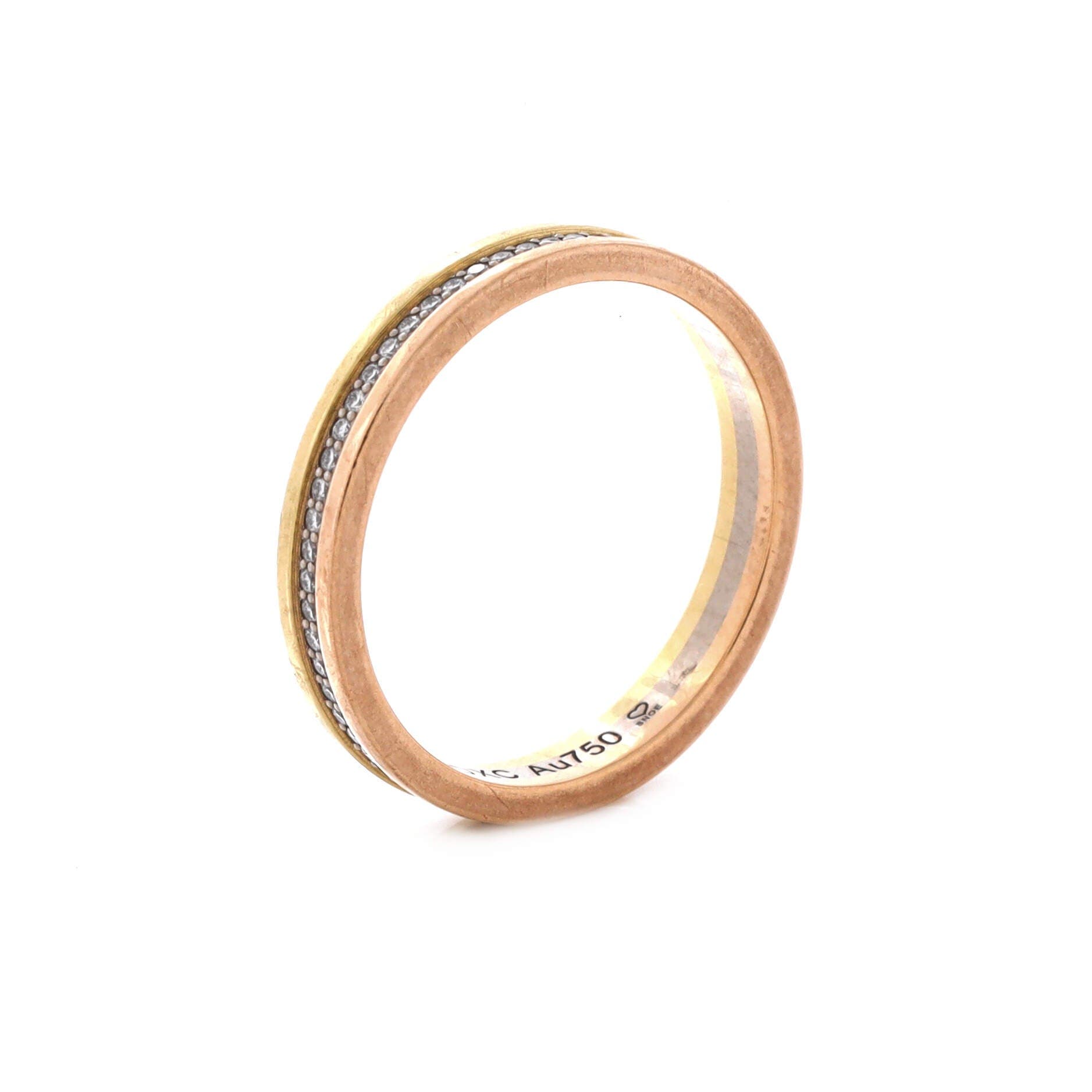 Vendome Louis Cartier Wedding Band Ring 18K Tricolor Gold with Diamonds, Alternate, color, Metallic Gold