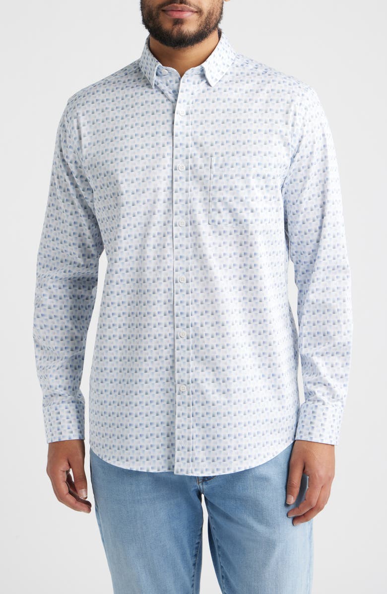 Johnston & Murphy Logan Print Button-Up Shirt, Main, color, White/ Gray Shadow Box