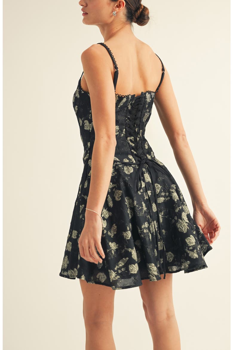 Belle Metallic Floral Jacquard Cocktail Minidress, Alternate, color, BLACK GOLD