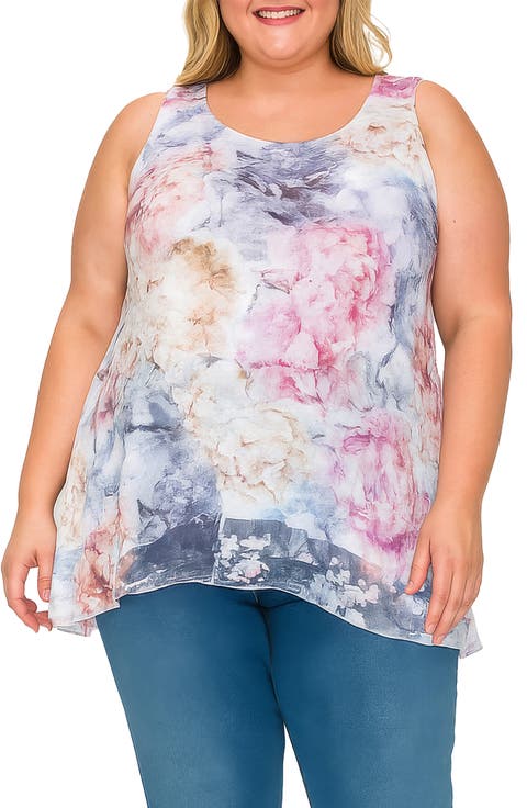 Rose Print Mesh Top (Plus)