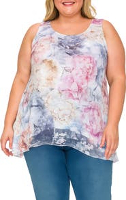 Standards & Practices Rose Print Mesh Top