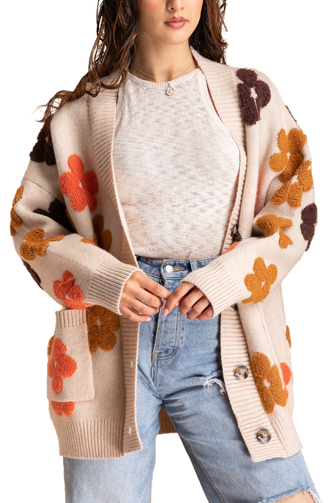 SAACHI Floral Print Button Front Cardigan