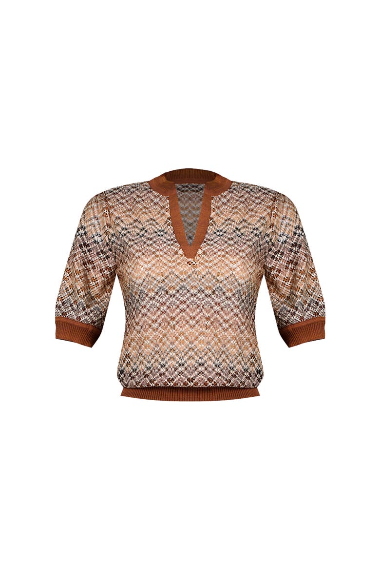 Straight Knit Blouse with V-Neck, Alternate, color, Brown