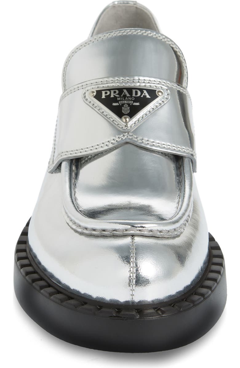 Prada Chocolate Metallic Loafer, Alternate, color,