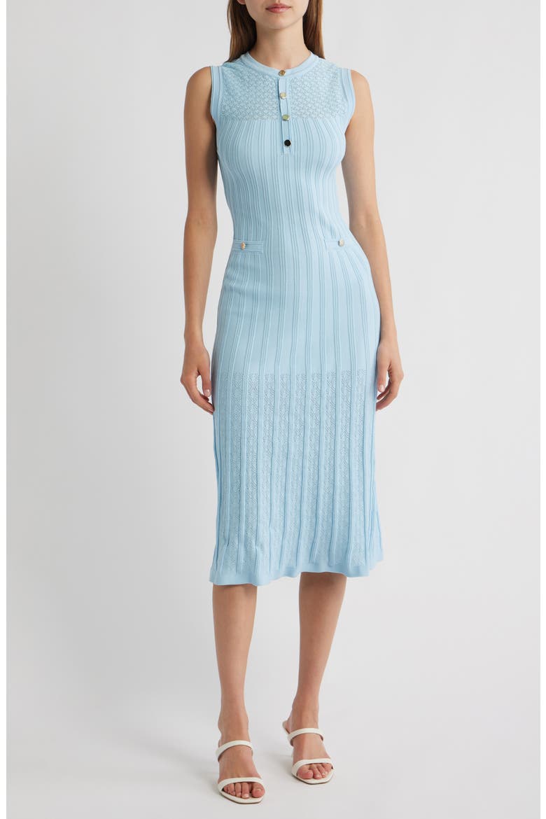 Sleeveless Pointelle Rib Midi Dress, Main, color, BLUE
