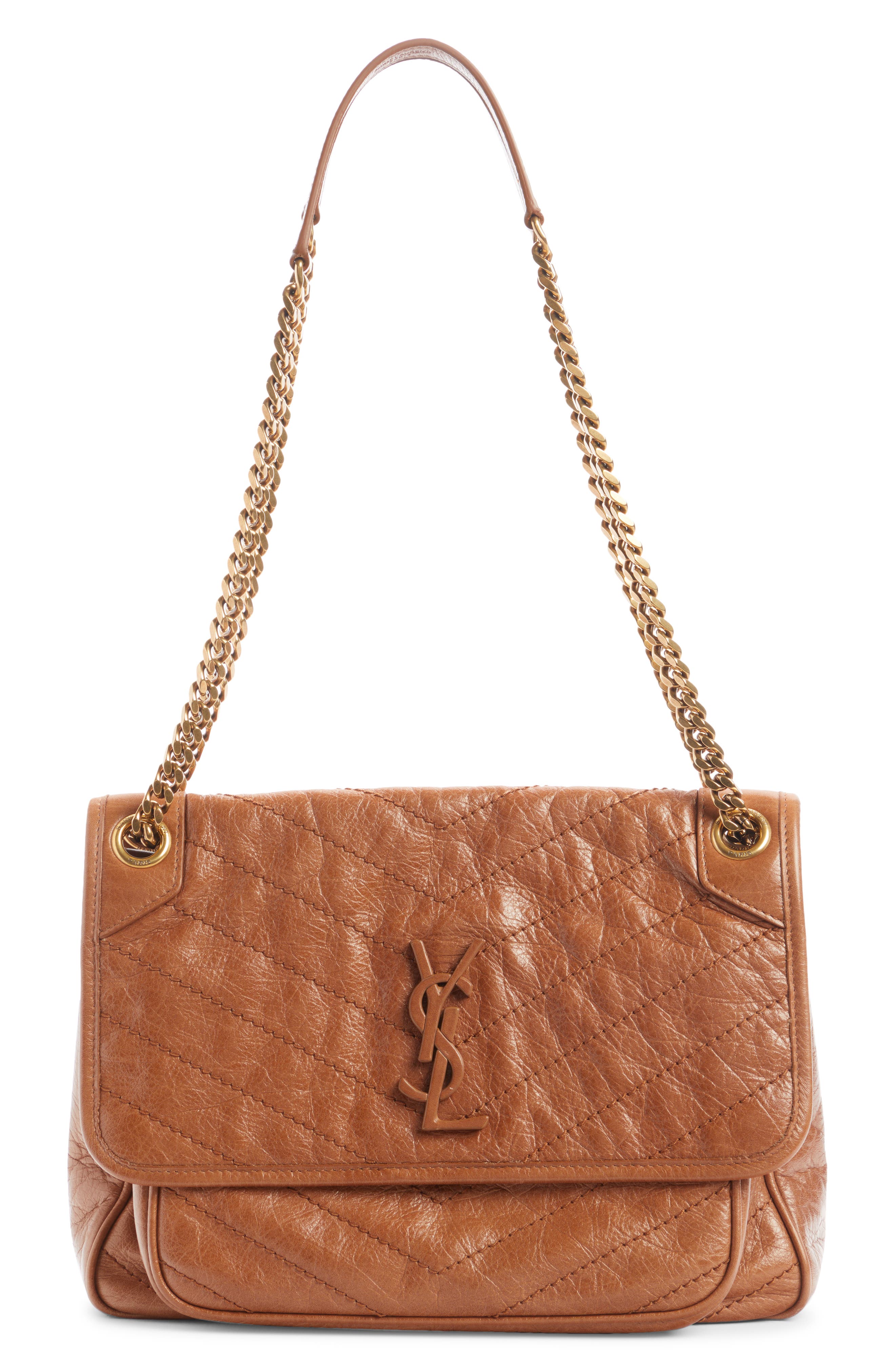Saint Laurent Medium Niki Matelassé Crinkled Leather Shoulder Bag, Main, color, 