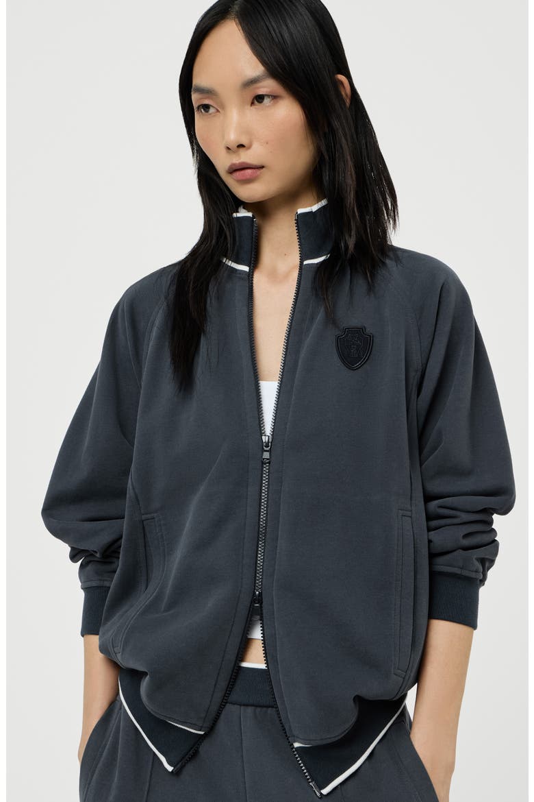 Cotton smooth French terry sweatshirt with zip and logo, Alternate, color, Navy Blue
