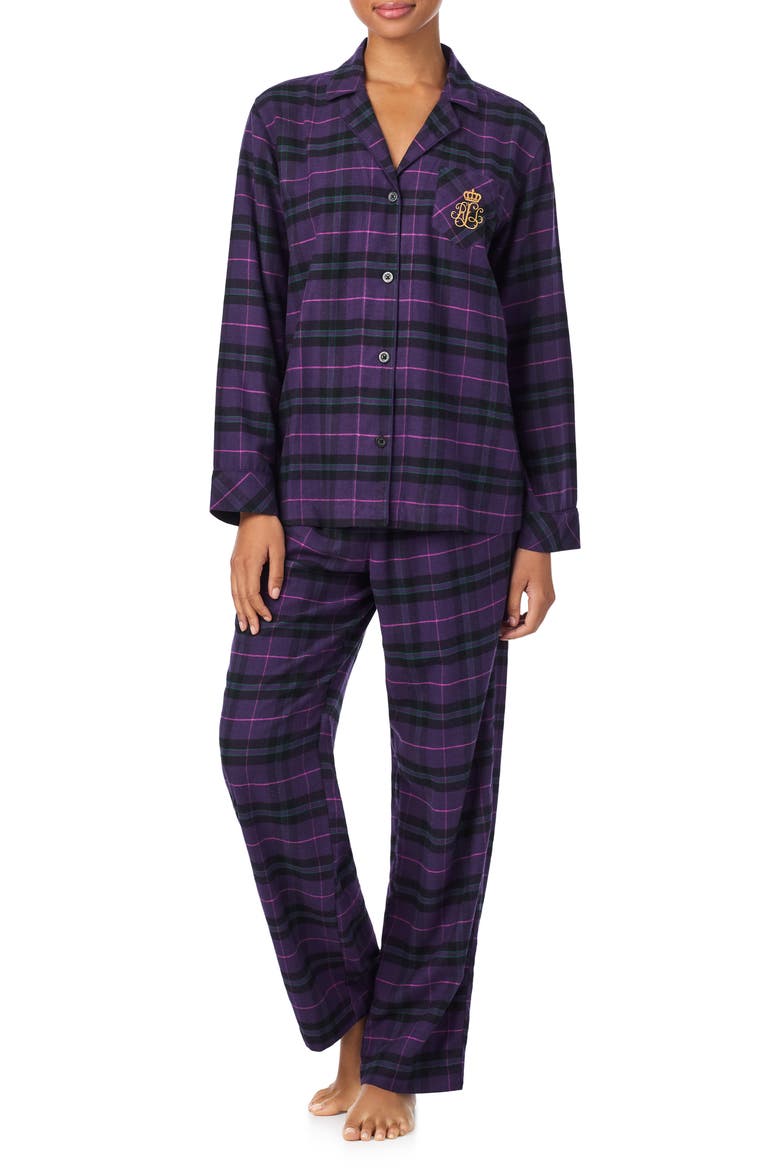 Cotton Blend Pajamas, Main, color, PURPLE PLAID