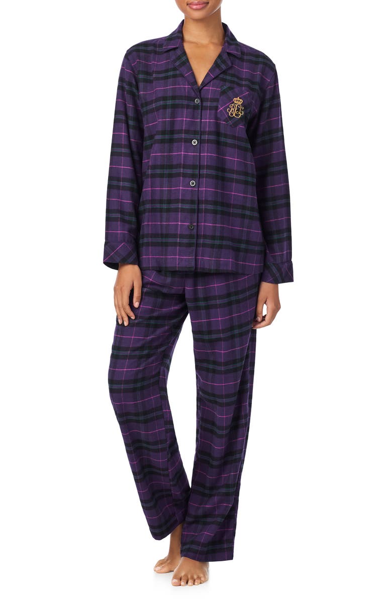 Lauren Ralph Lauren Cotton Blend Pajamas, Main, color, Purple Plaid
