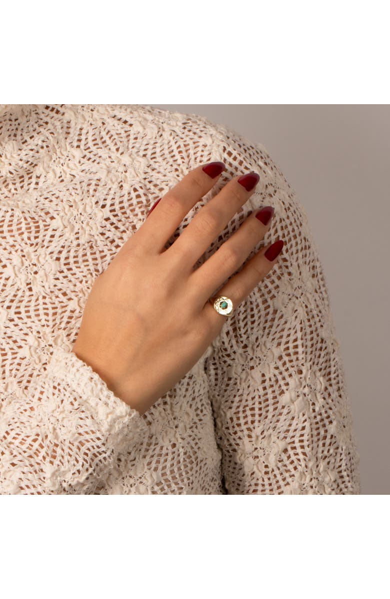BY ADINA EDEN CZ & Turquoise Star Of David Signet Pinky Ring, Alternate, color, Turquoise