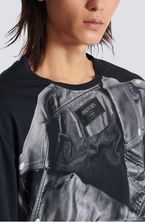 Shop Balmain Layered Leather Trompe L'oeil Long Sleeve Graphic T-shirt In 0pa Black