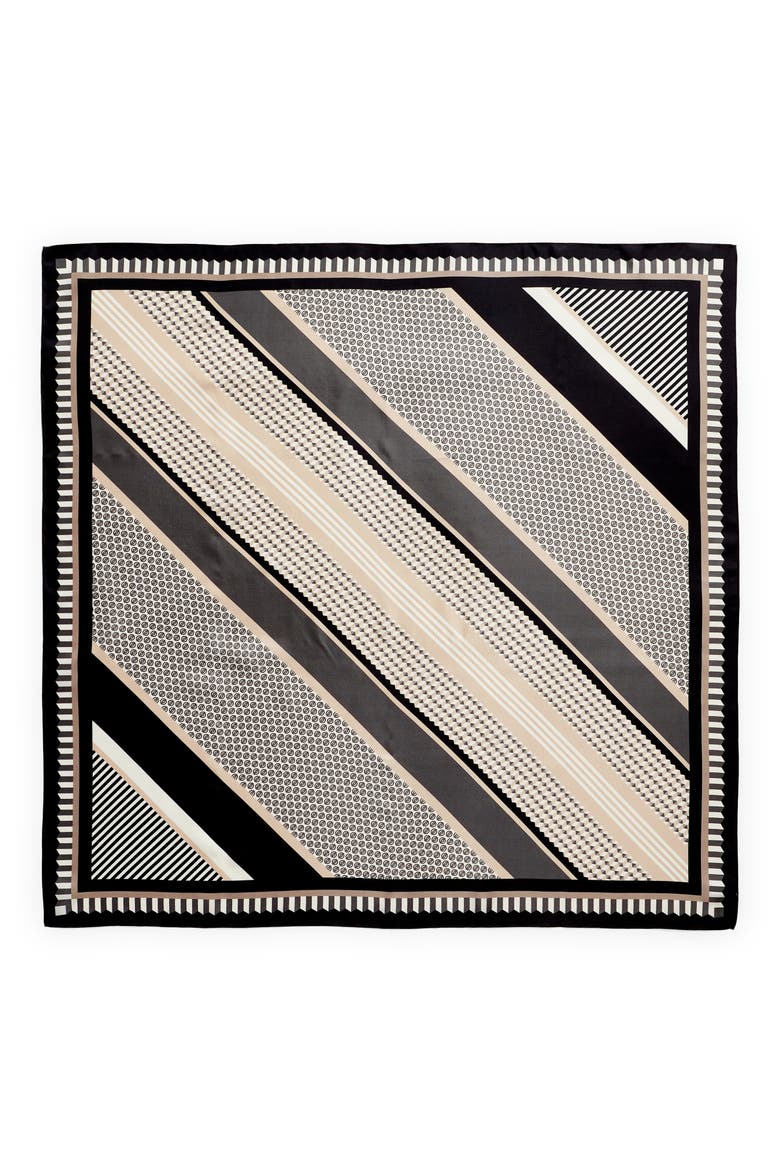 Print Silk Square Scarf, Alternate, color, BLACK ACUTE GEO