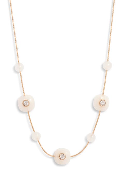 Crystal & White Jade Stationary Necklace