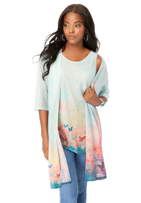 Printed Duster Cardigan & Tank Set