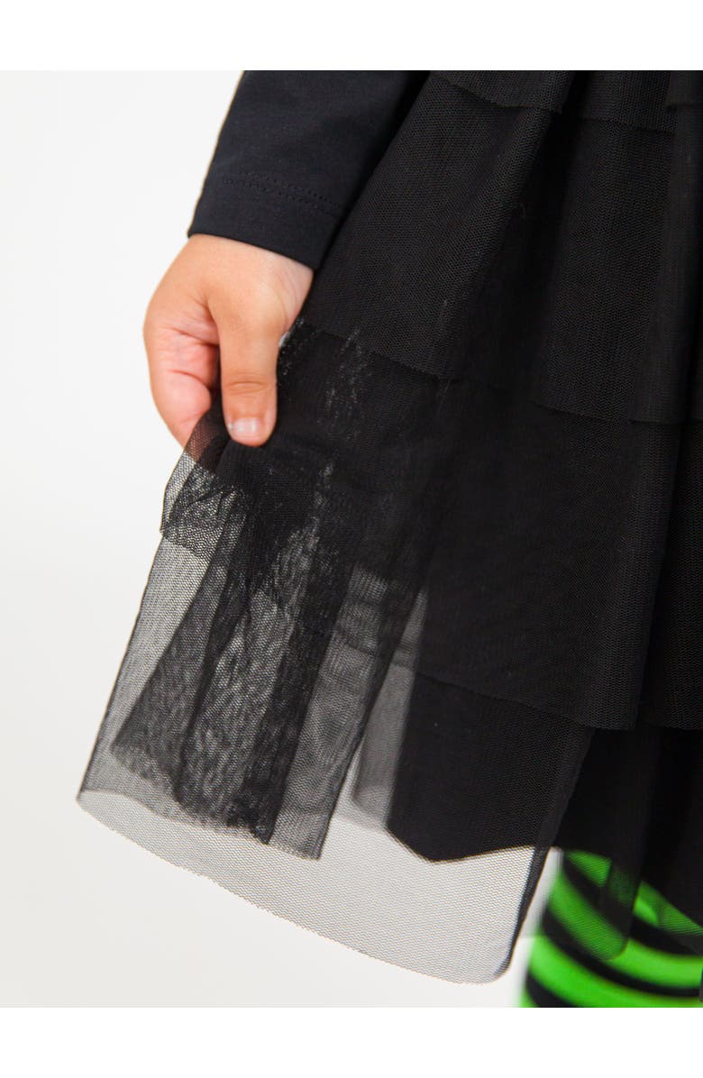 RuffleButts Toddler Girls Flutter Tulle Long Sleeve Twirl Dress, Alternate, color, Black