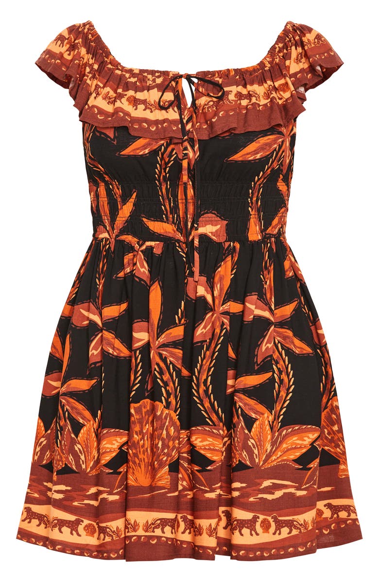 City Chic Tahitian Border Print Off the Shoulder Dress, Alternate, color, Black Tahitian