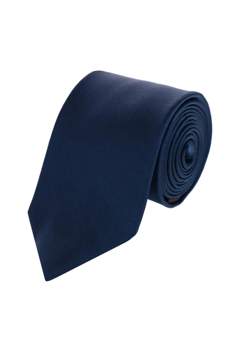 Sutton Solid Color Silk Necktie and Pocket Square Combo, Alternate, color, Navy