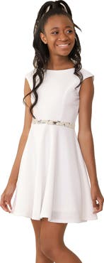 Un Deux Trois Textured Cap Sleeve Dress with Belt in Longer Length