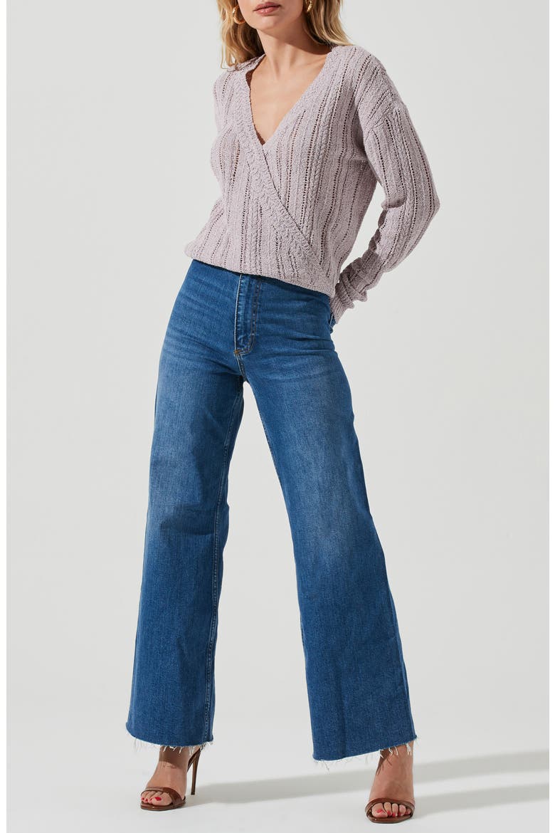 Wrap Front Pointelle Sweater, Alternate, color, LAVENDER