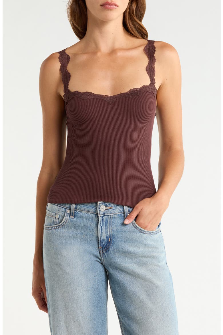 Spring Fever Rib Lace Trim Camisole, Alternate, color, CHOCOLATE