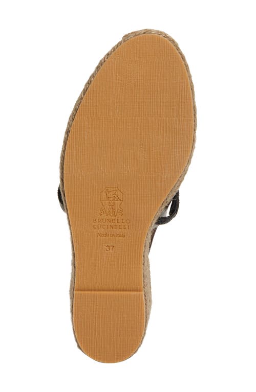 Brunello Cucinelli Leather Precious Strap Espadrille Wedges 60 In C9122 Cacao
