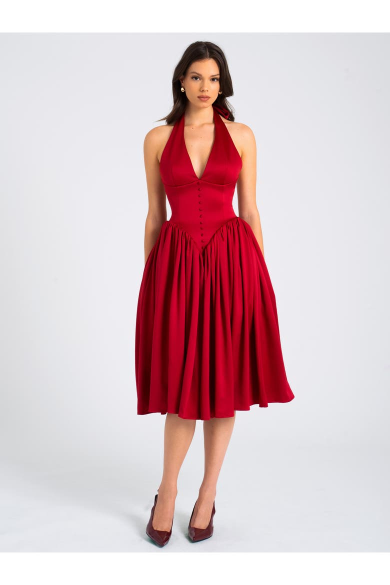 Cara Plunging Halter Backless Maxi Dress, Alternate, color, Burgundy