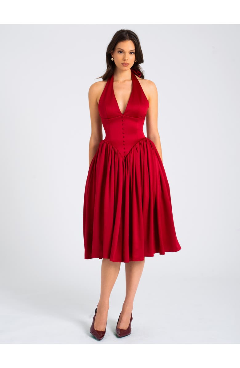 Miss Circle Cara Plunging Halter Backless Maxi Dress, Alternate, color, Burgundy