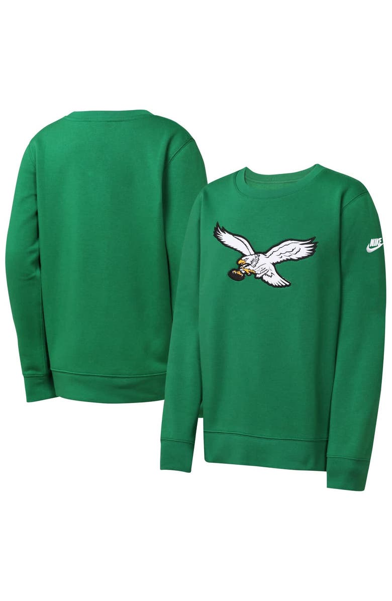 Nike Youth Nike  Kelly Green Philadelphia Eagles Rewind Essential Pullover Crewneck Sweatshirt, Main, color, Kelly Green