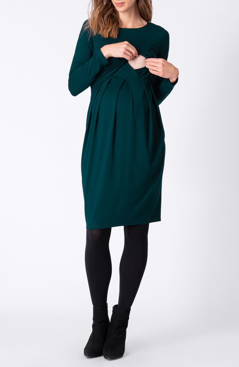 Seraphine Pleated Waist Long Sleeve Maternity/Nursing Dress, Alternate, color, 