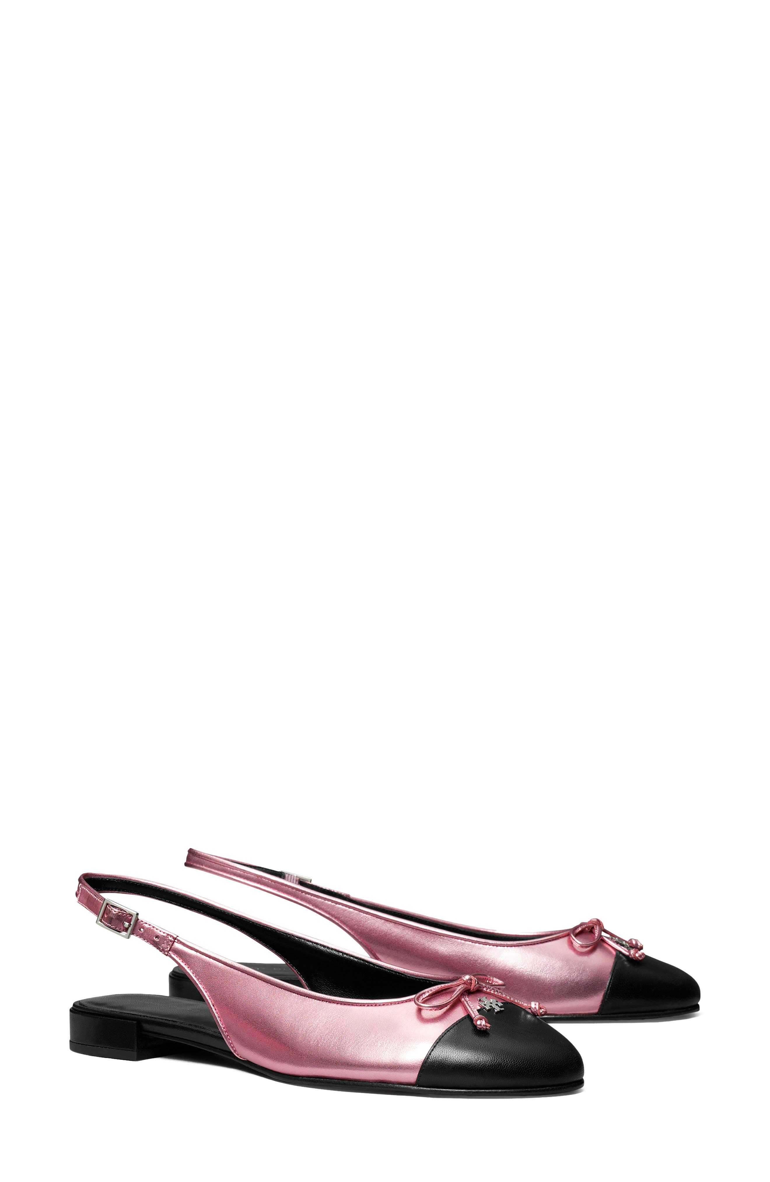 Tory Burch Slingback Cap Toe Flat, Main, color, Pink Etoile / Perfect Black