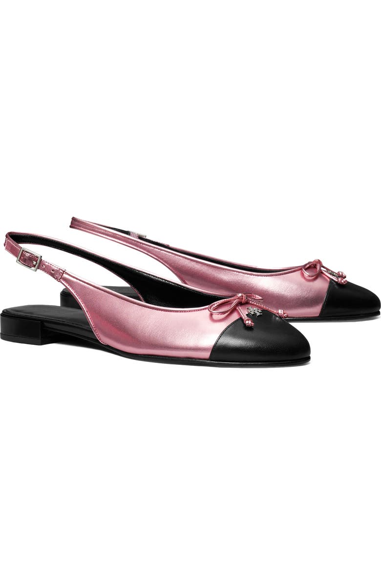 Tory Burch Slingback Cap Toe Flat, Main, color, Pink Etoile / Perfect Black