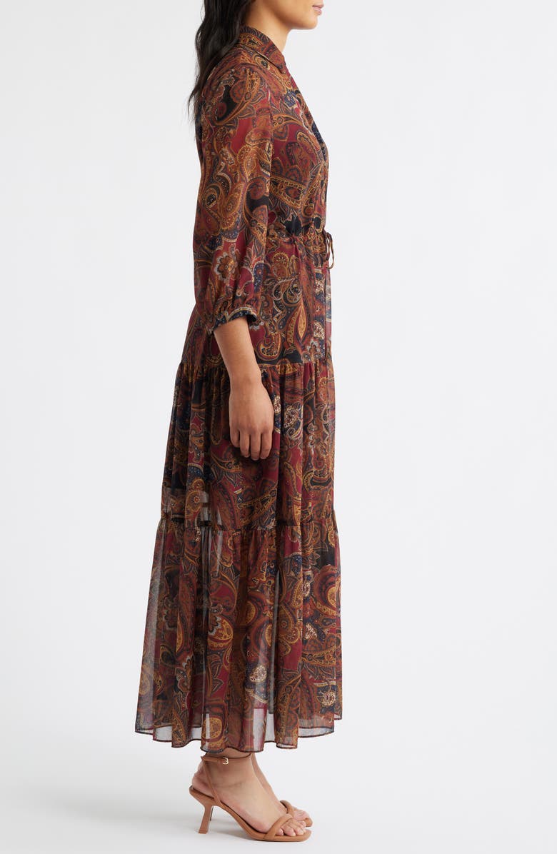 Julia Jordan Paisley Tiered Dress, Alternate, color, Burgundy Multi