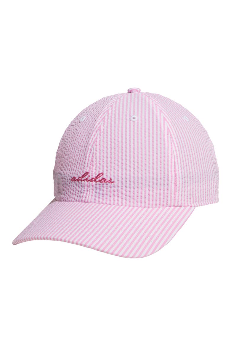 Logo Seersucker Stripe Adjustable Baseball Cap, Main, color, TROPIC BLOOM/ PINK FUSION
