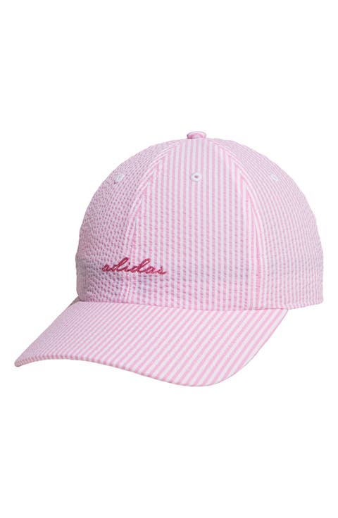 Logo Seersucker Stripe Adjustable Baseball Cap