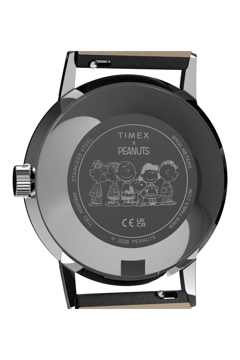 Peanuts® x Timex Marlin® Pickleball 38mm Leather Strap Watch, Alternate, color, WHITE/ SILVER-TONE