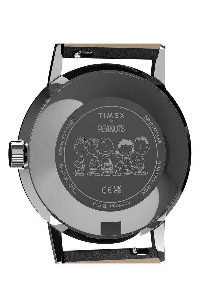 Timex<sup>®</sup> Peanuts<sup>®</sup> x Timex Marlin<sup>®</sup> Pickleball 38mm Leather Strap Watch, Alternate, color, White/ Silver-Tone