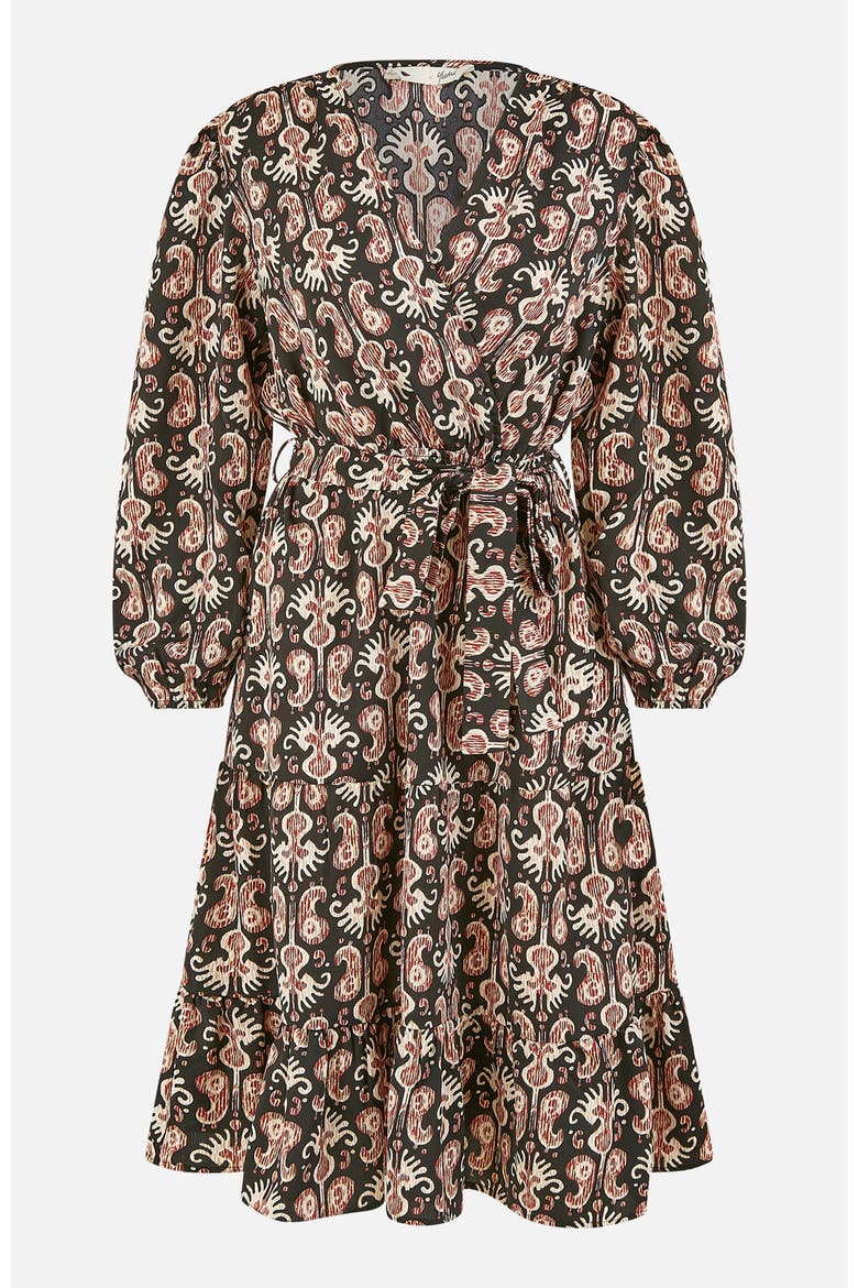 Ikat Long Sleeve Skater Midi Dress, Alternate, color, Black