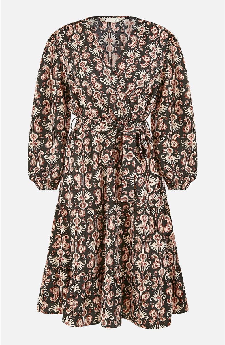 Yumi Ikat Long Sleeve Skater Midi Dress, Alternate, color, Black