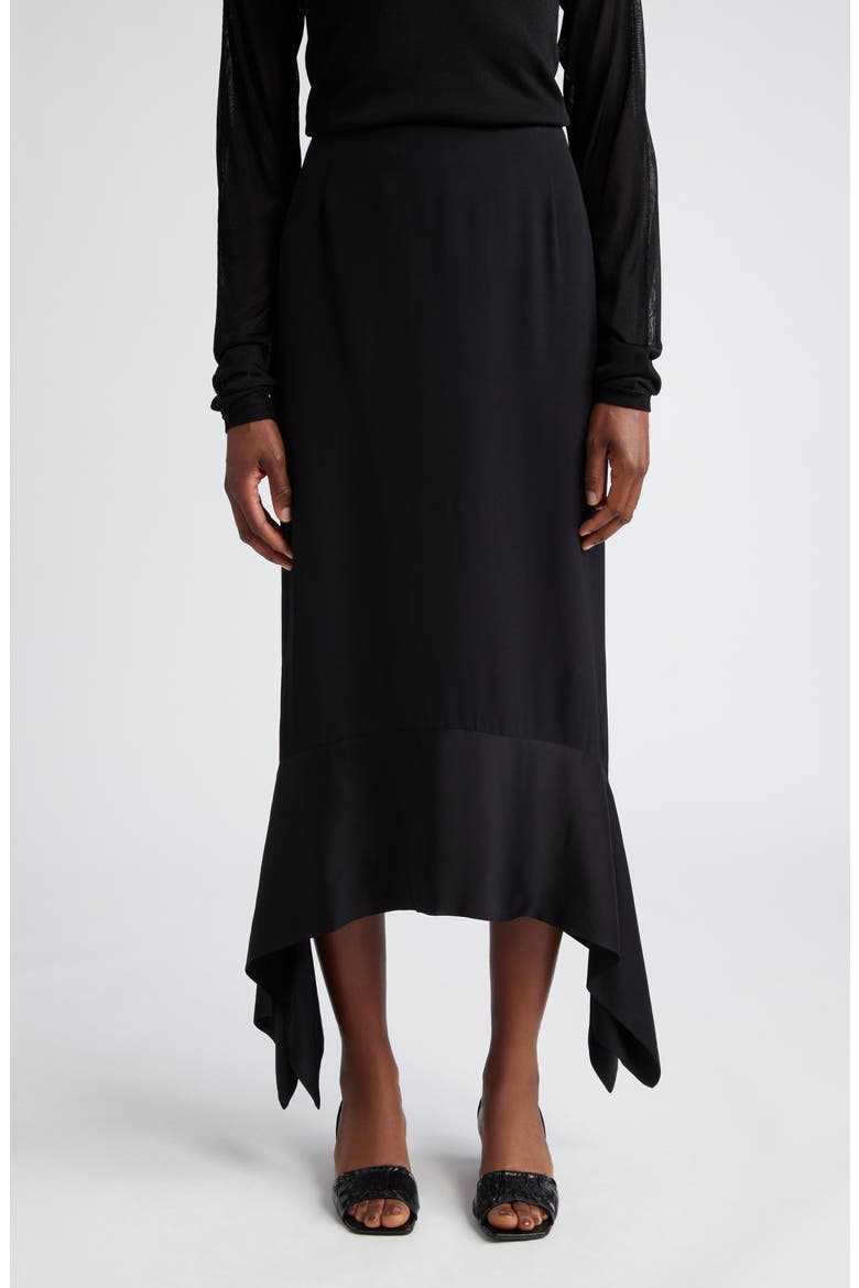 Satin Sash Crepe Skirt, Main, color, BLACK