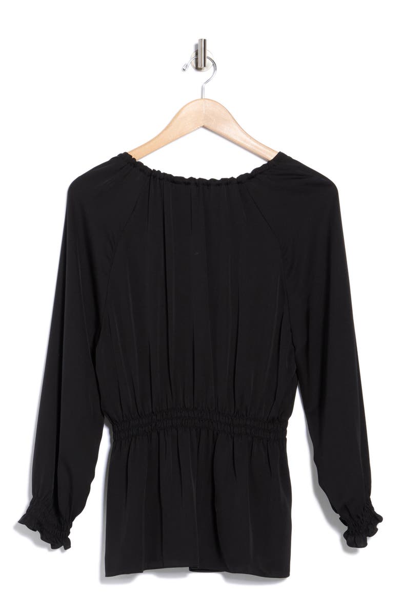 Theory Tie Neck Smocked Silk Top, Alternate, color, 