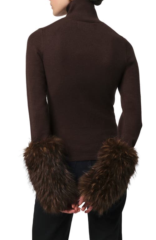 Apparis Aspen Pluche™ Faux Fur Cuff Turtleneck Sweater In Brown