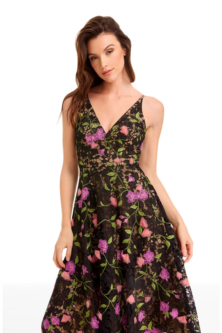 Elisa Floral Fit & Flare Cocktail Dress, Alternate, color, BLACK MULTI