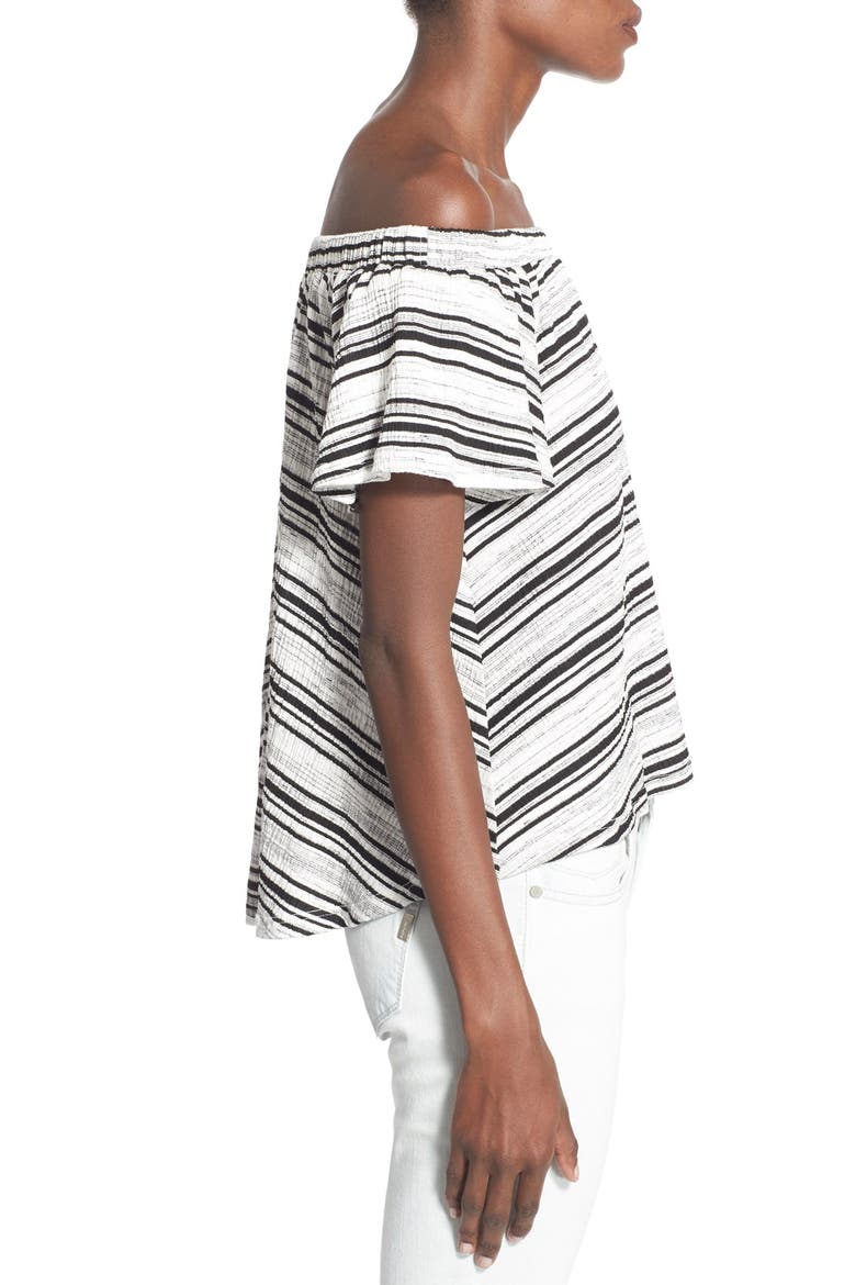 Stripe Off the Shoulder Top, Alternate, color, BLACK/ WHIE