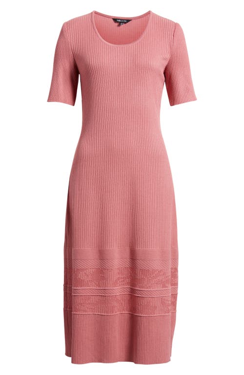 Misook A-line Ribbed Soft Knit Midi Dress In Pink