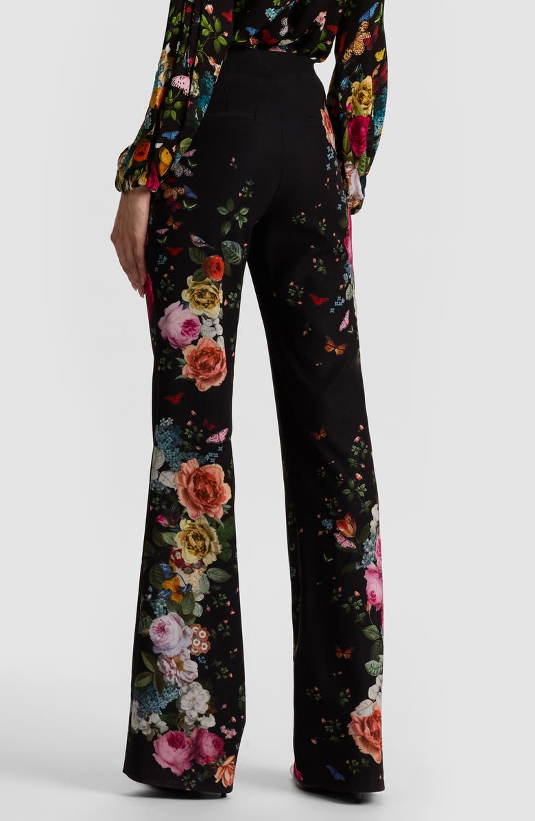 Alice + Olivia Teeny Floral Fit & Flare Bootcut Pants, Alternate, color, Solar Strength Black