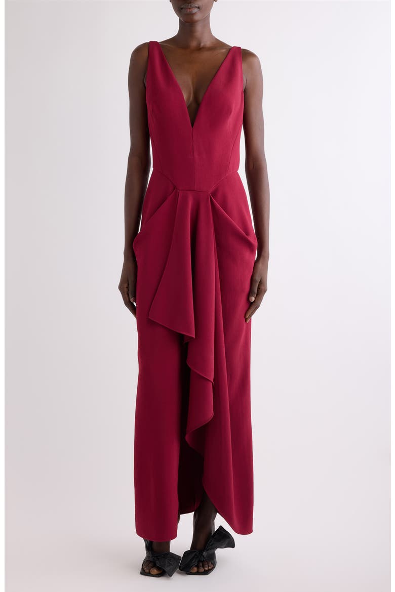 Waterfall Stretch Crepe Cady Gown, Main, color, RED CHERRY