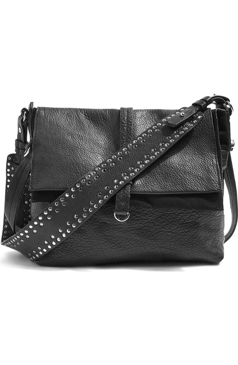 Topshop Premium Leather Studded Calfskin Hobo Bag, Main, color,