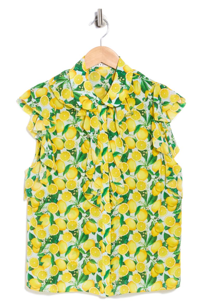 Robbie Ruffled Silk Shirt, Main, color, LEMON SQUEEZE